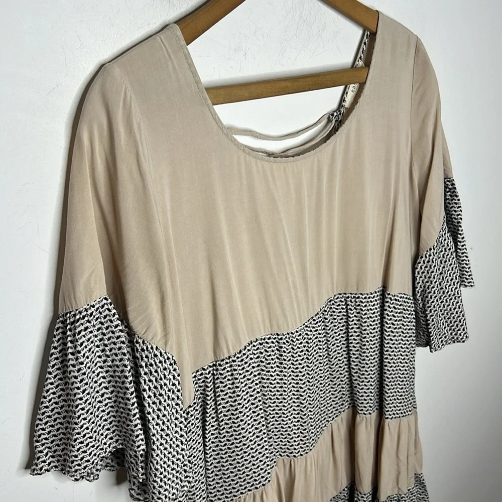 Easel Boho Tiered Prairie Dress Lace Up Back Flare Sleeve Small - Picture 3 of 9